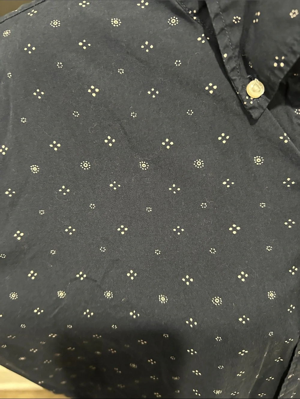 J. Crew Navy Button-Down Shirt with Small White Geo Print